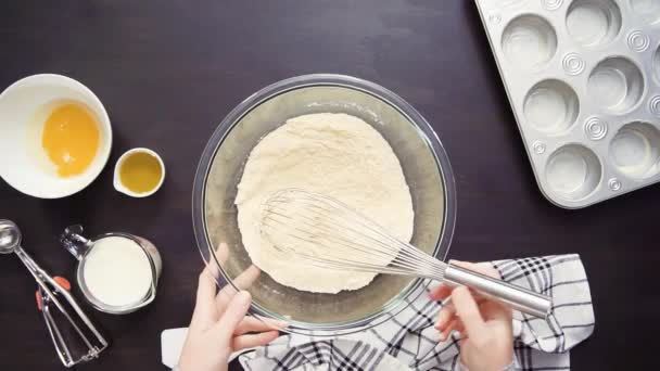 Adım Adım Üstten Görünüm Mısır Ekmeği Kek Pişirme — Stok video