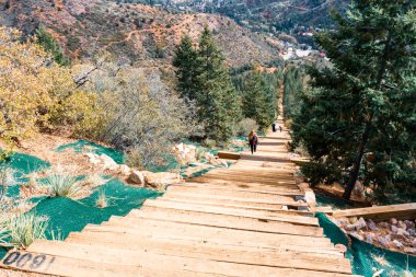 Colorado Springs, Colorado, USA-October 17, 2018 - Extreme nature trail with steep mountain incline for advanced hikers. clipart