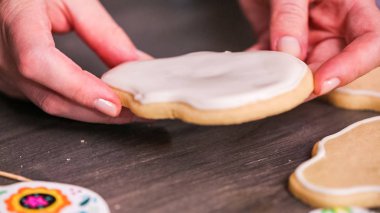 şeker kafatası çerez beyaz royal Icing sel.