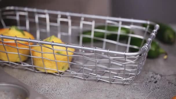 Close Female Chef Putting Baked Cornbread Jalapeno Muffins Grid Basket — Stock Video