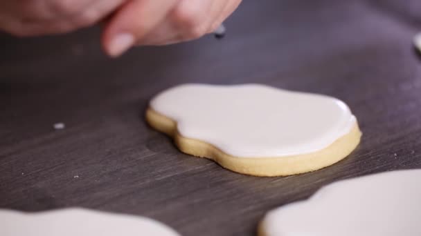 Step Step Flooding Sugar Skull Cookie White Royal Icing — Stock Video
