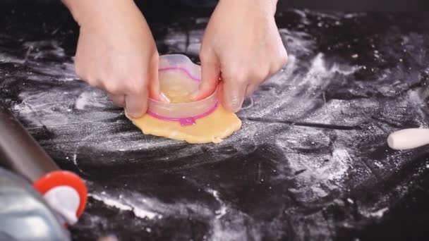 Close Woman Baking Sugar Skull Cookies Dia Los Muertos Holiday — Stock Video