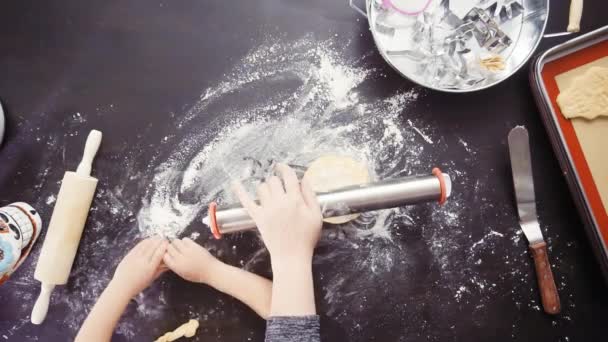 Blick Von Oben Auf Mutter Und Tochter Die Zuckerschädel Plätzchen — Stockvideo