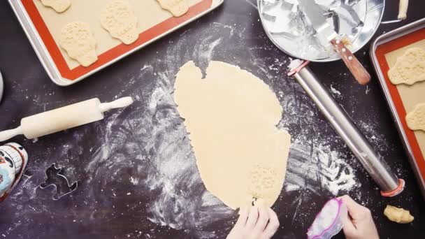 Woman Baking Sugar Skull Cookies Dia Los Muertos Holiday — Stock Video