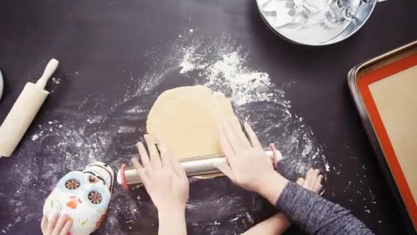 Zeitraffer Mutter Und Tochter Backen Zuckerschädel Plätzchen Für Den Urlaub — Stockvideo