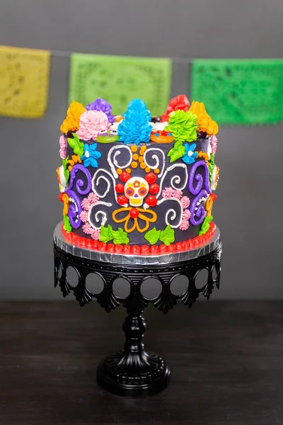 Gurmánské Dia Los Muertos Dort Zdobený Barevné Buttercream Polevu Gumoví — Stock fotografie