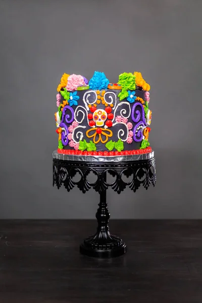 Gurmánské Dia Los Muertos Dort Zdobený Barevné Buttercream Polevu Gumoví — Stock fotografie