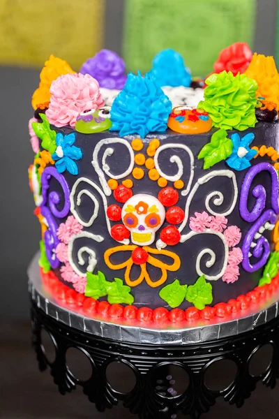 Gurmánské Dia Los Muertos Dort Zdobený Barevné Buttercream Polevu Gumoví — Stock fotografie