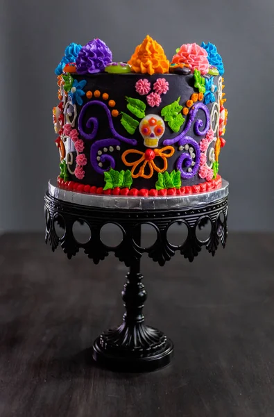 Gurmánské Dia Los Muertos Dort Zdobený Barevné Buttercream Polevu Gumoví — Stock fotografie