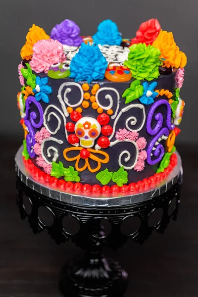 Gurmánské Dia Los Muertos Dort Zdobený Barevné Buttercream Polevu Gumoví — Stock fotografie