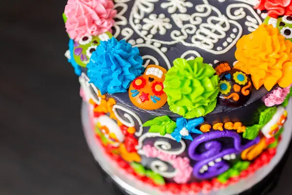 Gurmánské Dia Los Muertos Dort Zdobený Barevné Buttercream Polevu Gumoví — Stock fotografie