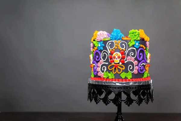 Gurmánské Dia Los Muertos Dort Zdobený Barevné Buttercream Polevu Gumoví — Stock fotografie