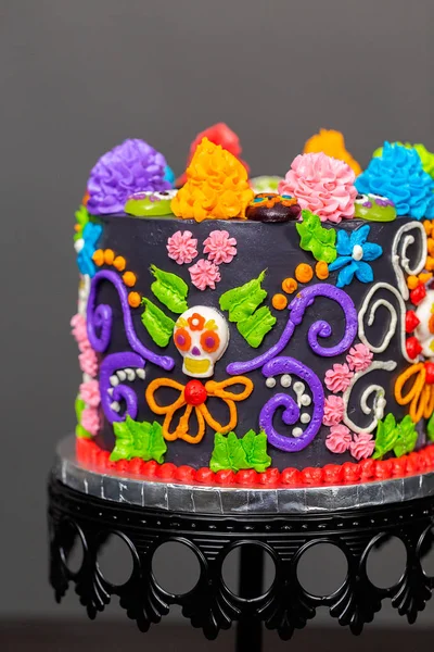 Gurmánské Dia Los Muertos Dort Zdobený Barevné Buttercream Polevu Gumoví — Stock fotografie