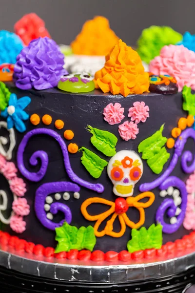 Gurmánské Dia Los Muertos Dort Zdobený Barevné Buttercream Polevu Gumoví — Stock fotografie