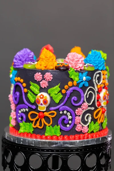 Gurmánské Dia Los Muertos Dort Zdobený Barevné Buttercream Polevu Gumoví — Stock fotografie