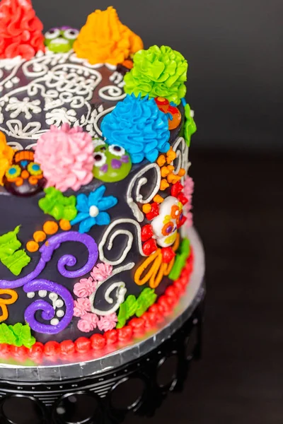 Gurmánské Dia Los Muertos Dort Zdobený Barevné Buttercream Polevu Gumoví — Stock fotografie