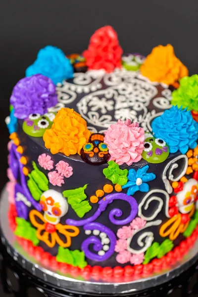 Pastel Gourmet Dia Los Muertos Decorado Con Glaseado Crema Mantequilla — Foto de Stock