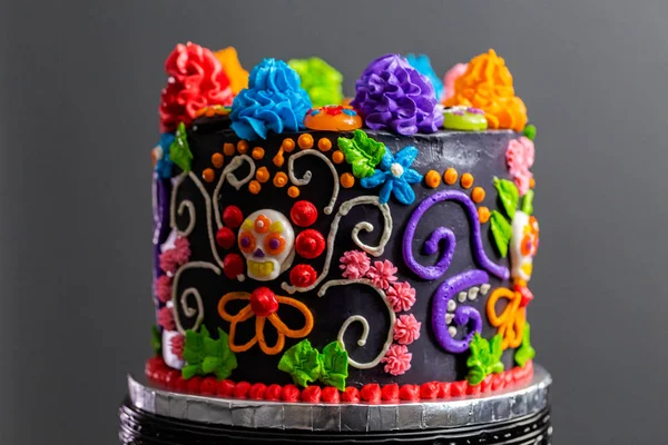 Gurmánské Dia Los Muertos Dort Zdobený Barevné Buttercream Polevu Gumoví — Stock fotografie