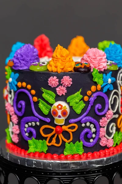 Gurmánské Dia Los Muertos Dort Zdobený Barevné Buttercream Polevu Gumoví — Stock fotografie