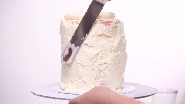Pas Pas Gâteau Anniversaire Glacé Avec Glaçage Blanc Crème Beurre — Video