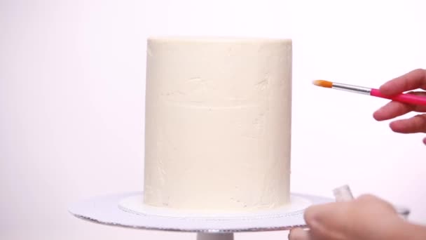 Temps Écoulé Pas Pas Appliquer Poussière Paillettes Sur Grand Gâteau — Video