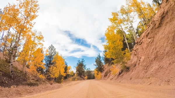 Driving Small Mountain Dirt Roads Colorado Springs Cripple Creek Autumn — Stock Photo, Image