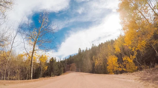 Driving Small Mountain Dirt Roads Colorado Springs Cripple Creek Autumn — Stock Photo, Image