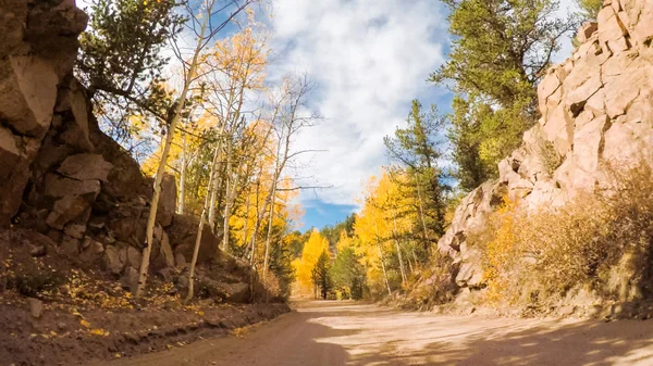 Driving Small Mountain Dirt Roads Colorado Springs Cripple Creek Autumn — Stock Photo, Image