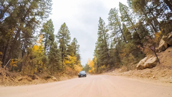 Driving Small Mountain Dirt Roads Colorado Springs Cripple Creek Autumn — Stock Photo, Image