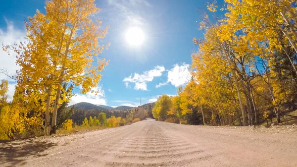 Driving Small Mountain Dirt Roads Colorado Springs Cripple Creek Autumn — Stock Photo, Image