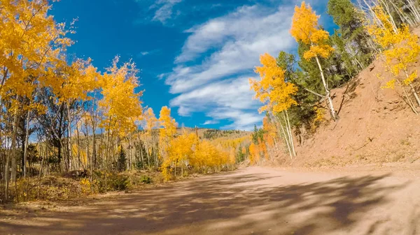 Driving Small Mountain Dirt Roads Colorado Springs Cripple Creek Autumn — Stock Photo, Image