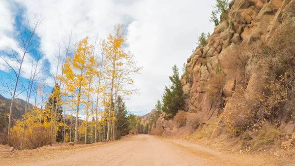 Driving Small Mountain Dirt Roads Colorado Springs Cripple Creek Autumn — Stock Photo, Image