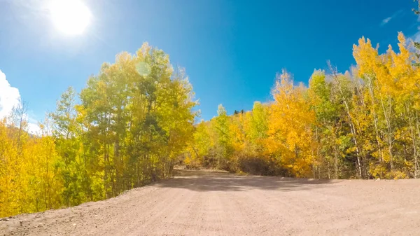 Driving Small Mountain Dirt Roads Colorado Springs Cripple Creek Autumn — Stock Photo, Image