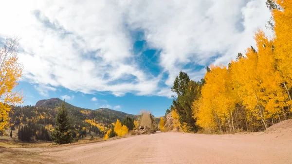 Driving Small Mountain Dirt Roads Colorado Springs Cripple Creek Autumn — Stock Photo, Image