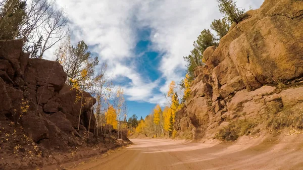 Guidare Piccole Strade Sterrate Montagna Colorado Springs Cripple Creek Autunno — Foto Stock