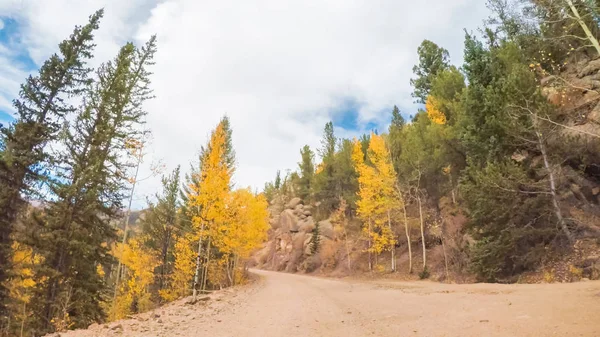 Guidare Piccole Strade Sterrate Montagna Colorado Springs Cripple Creek Autunno — Foto Stock