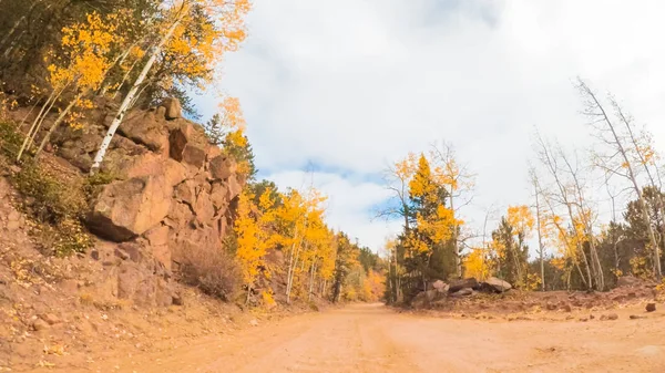 Guidare Piccole Strade Sterrate Montagna Colorado Springs Cripple Creek Autunno — Foto Stock