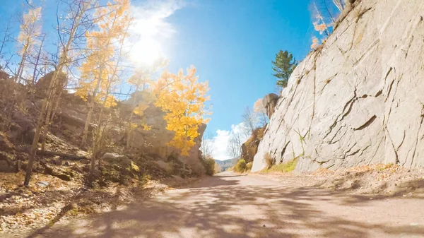 Guidare Piccole Strade Sterrate Montagna Colorado Springs Cripple Creek Autunno — Foto Stock