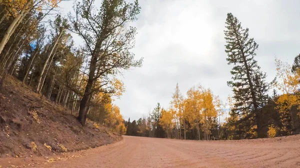 Driving Small Mountain Dirt Roads Colorado Springs Cripple Creek Autumn — Stock Photo, Image