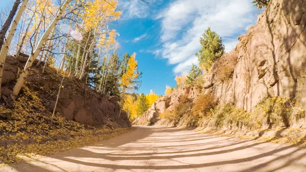 Guidare Piccole Strade Sterrate Montagna Colorado Springs Cripple Creek Autunno — Foto Stock