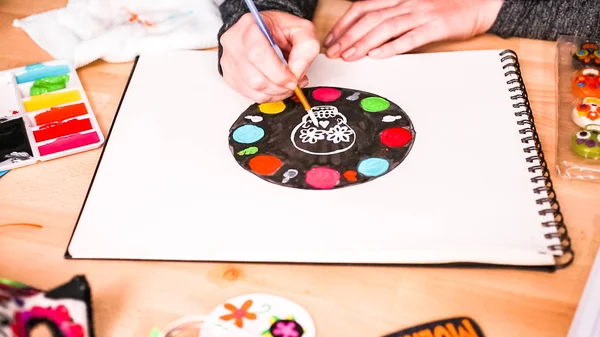 Passo Dopo Passo Baker Schizzo Disegno Una Torta Con Acquerelli — Foto Stock