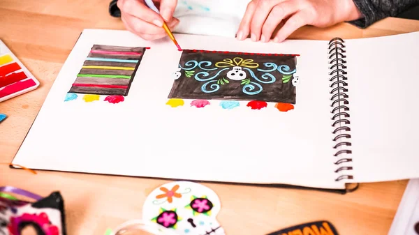 Step Step Baker Sketching Design Cake Watercolors Dia Los Muertos — Stock Photo, Image