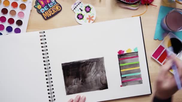 Passo Passo Deitado Baker Esboçando Design Bolo Com Aquarelas Para — Vídeo de Stock