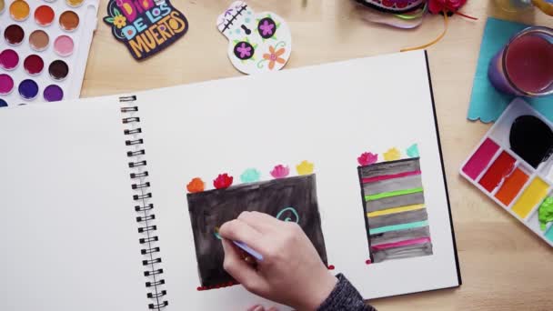 Step Step Flat Lay Baker Sketching Design Cake Watercolors Dia — Stock Video