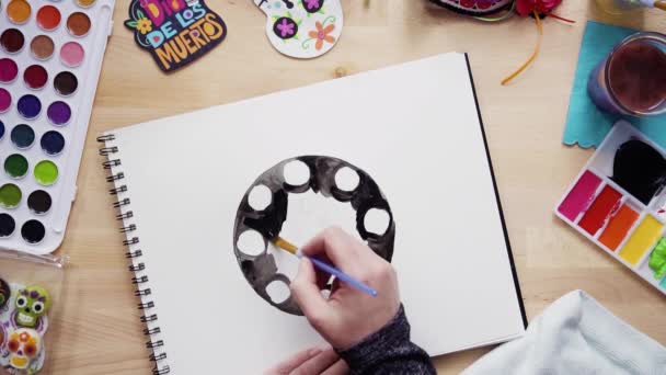 Paso Paso Acostado Baker Dibujando Diseño Pastel Con Acuarelas Para — Vídeos de Stock