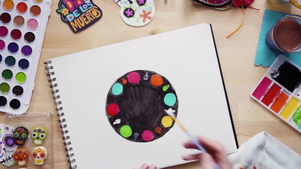 Paso Paso Acostado Baker Dibujando Diseño Pastel Con Acuarelas Para — Vídeos de Stock