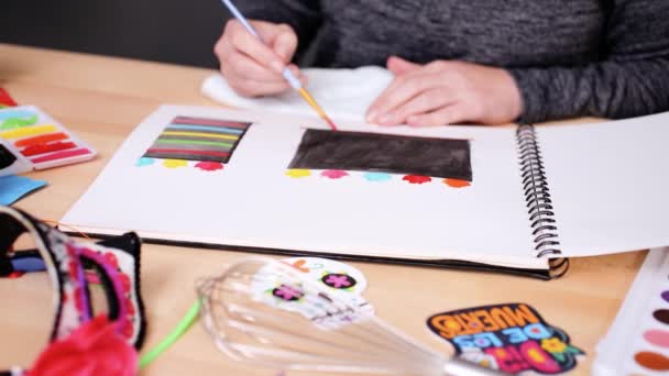 Passo Passo Deitado Baker Esboçando Design Bolo Com Aquarelas Para — Vídeo de Stock