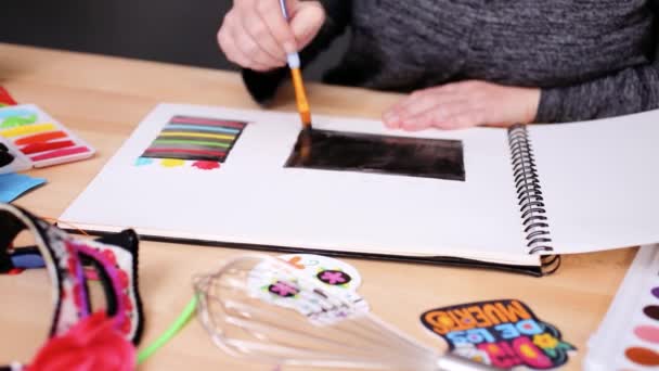 Paso Paso Acostado Baker Dibujando Diseño Pastel Con Acuarelas Para — Vídeos de Stock