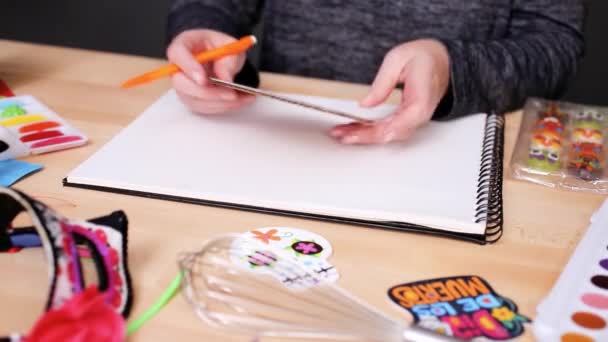 Step Step Flat Lay Baker Sketching Design Cake Watercolors Dia — Stock Video