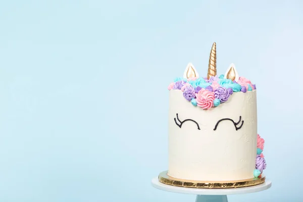 Gâteau Gourmet Licorne Avec Glaçage Crème Beurre Rose Violet Sur — Photo